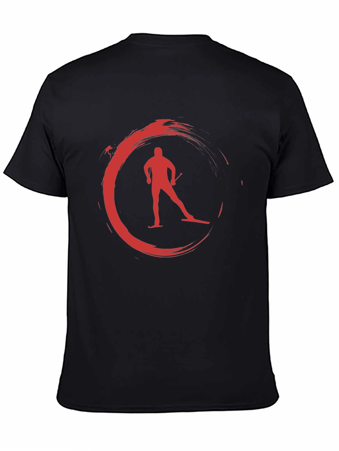 Red Skiing Circle Graphic Black T-Shirt