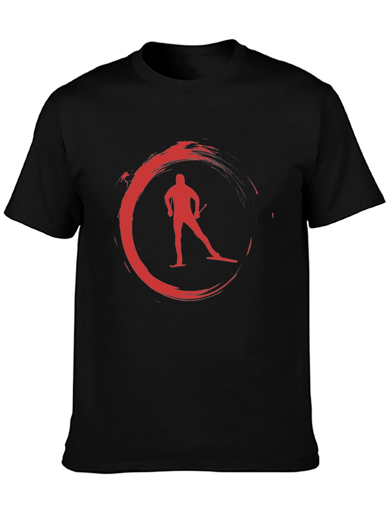 Red Skiing Circle Graphic Black T-Shirt