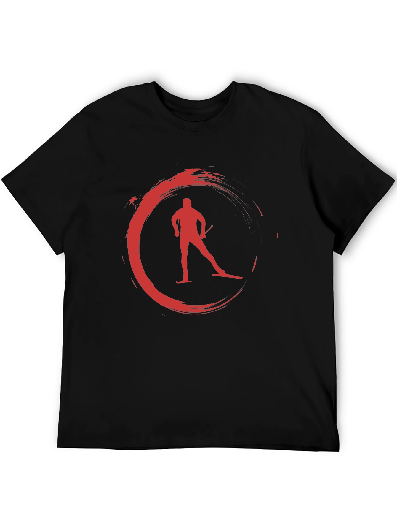 Red Skiing Circle Graphic Black T-Shirt