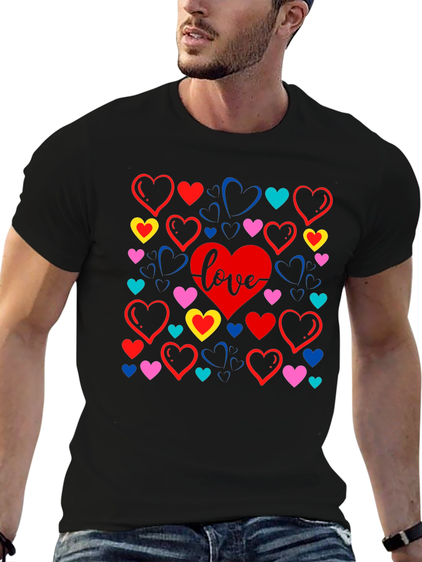 Love Heart Graphic Black T-Shirt