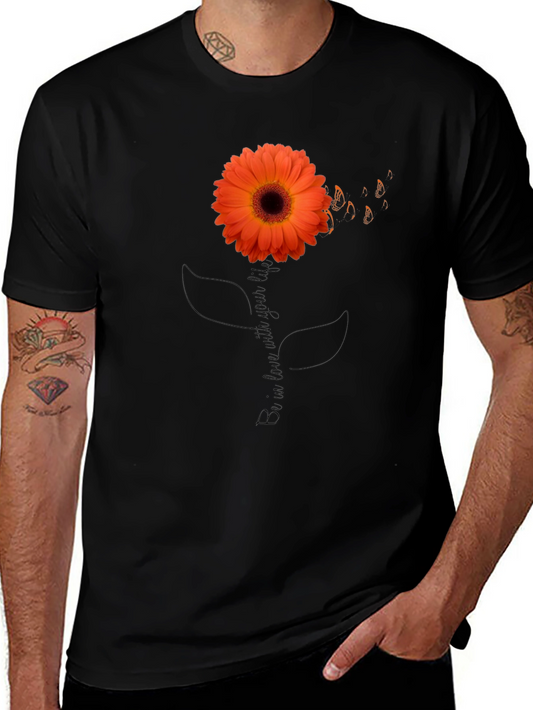 Floral Graphic Black T-Shirt - Be In Love With Your Life