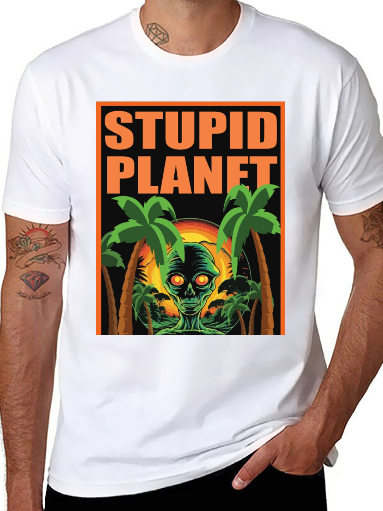 Stupid Planet Alien Graphic Tee - Black Cotton T-Shirt