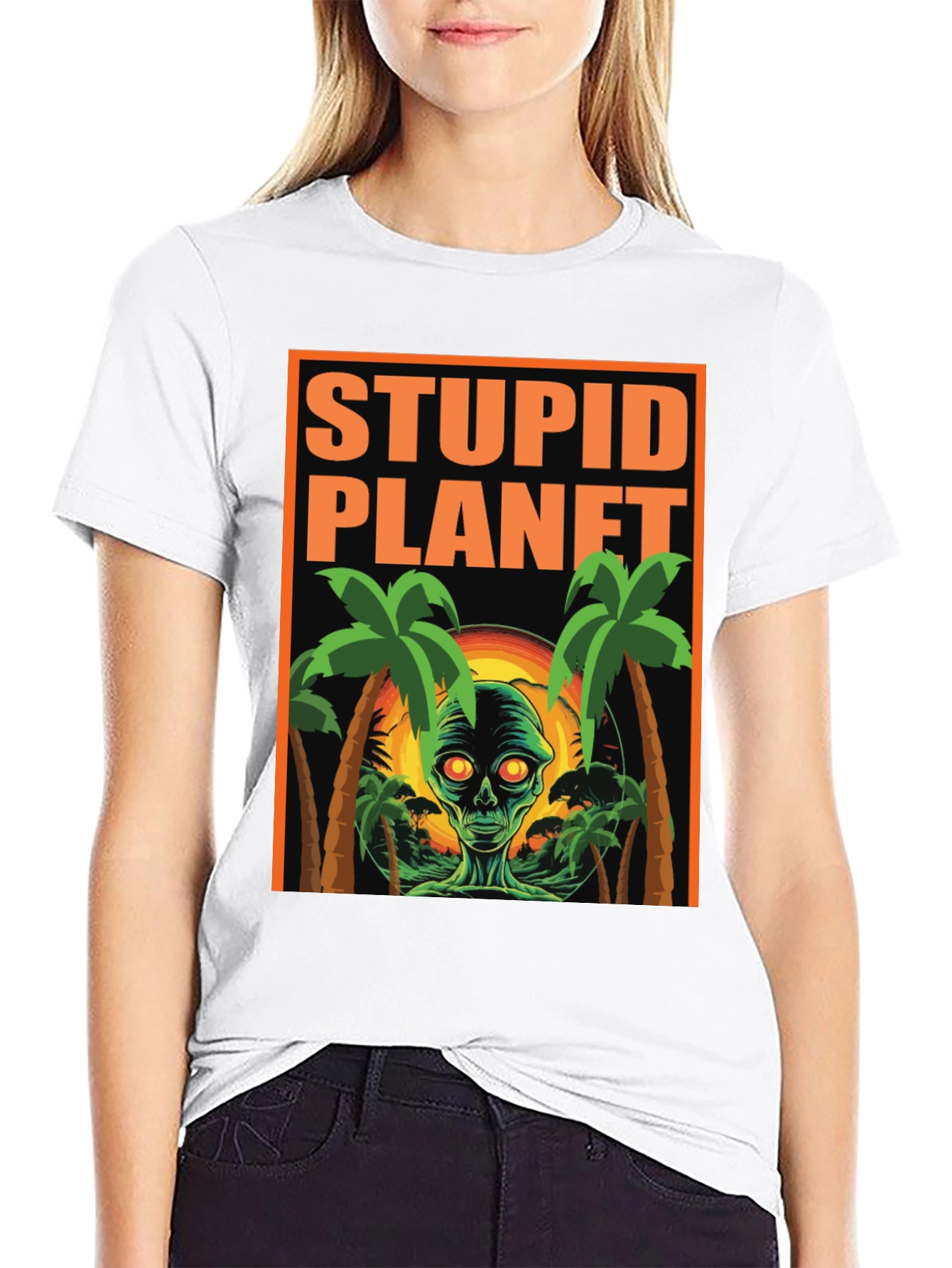 Stupid Planet Alien Graphic Tee - Black Cotton T-Shirt