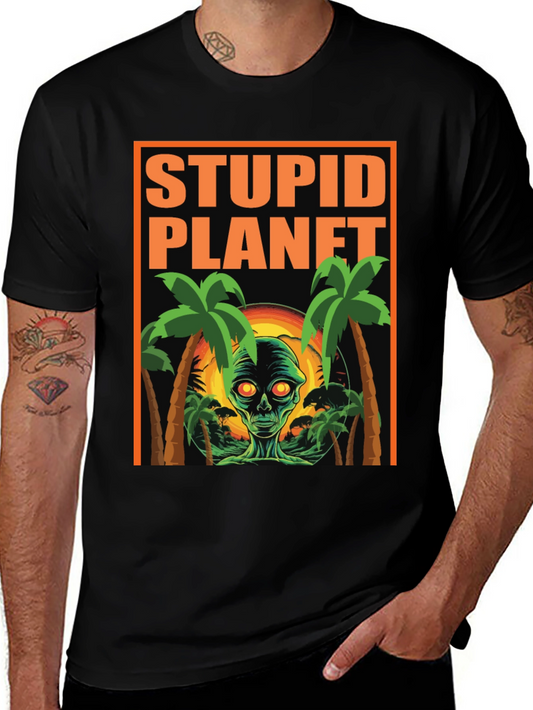 Stupid Planet Alien Graphic Tee - Black Cotton T-Shirt