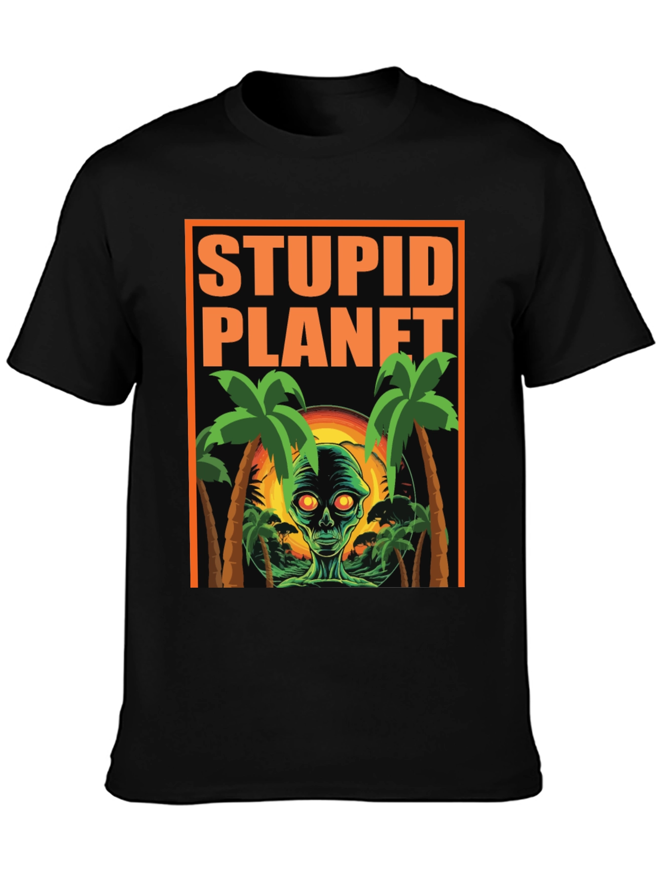 Stupid Planet Alien Graphic Tee - Black Cotton T-Shirt