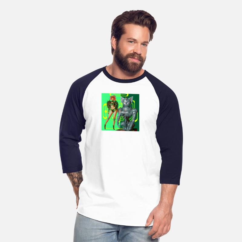 A woman standing of a cyborg cat