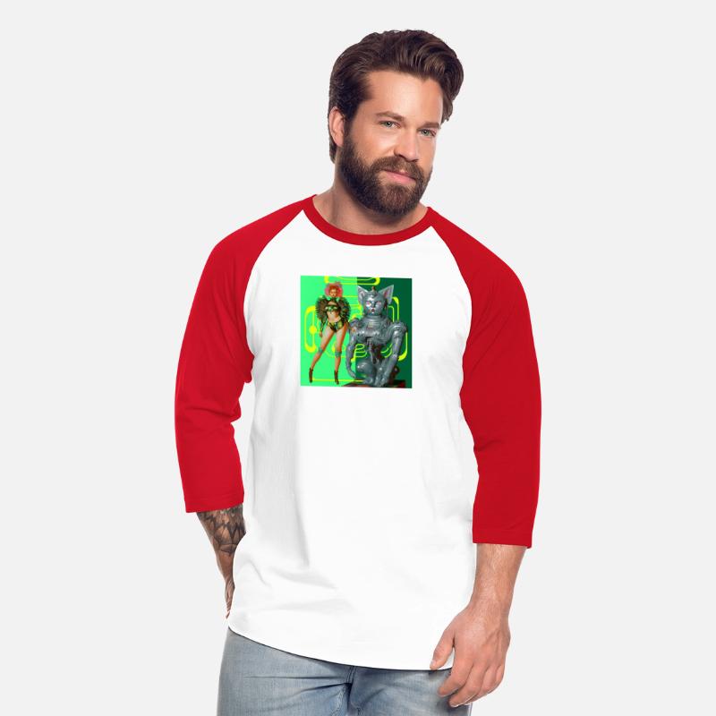 A woman standing of a cyborg cat