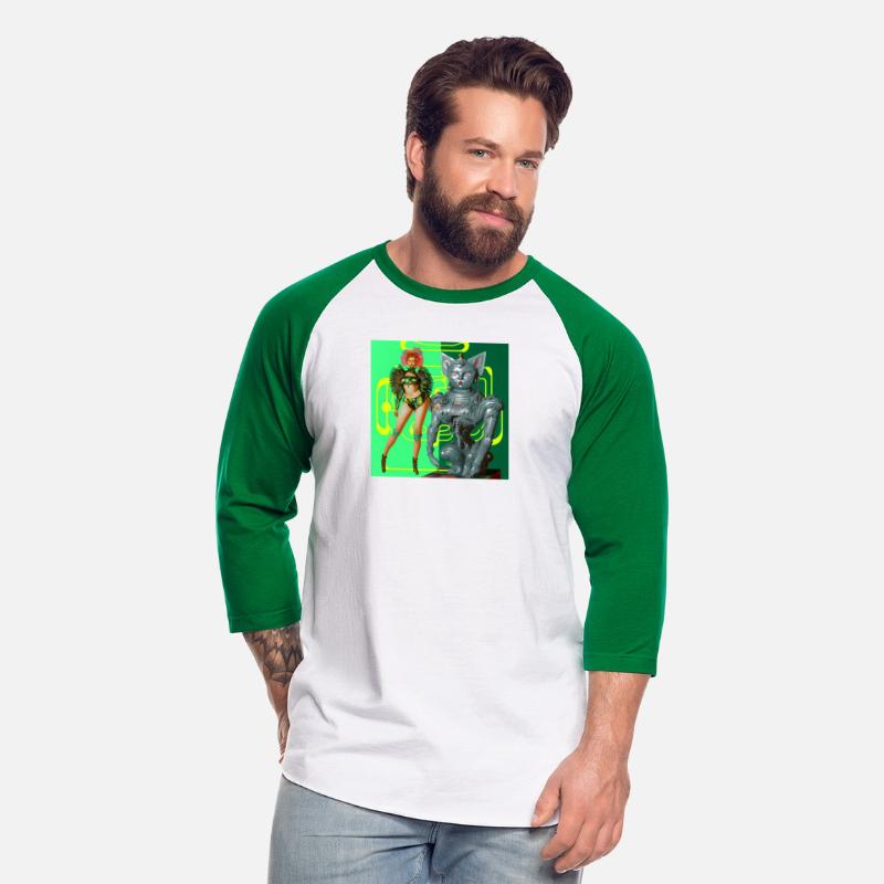 A woman standing of a cyborg cat