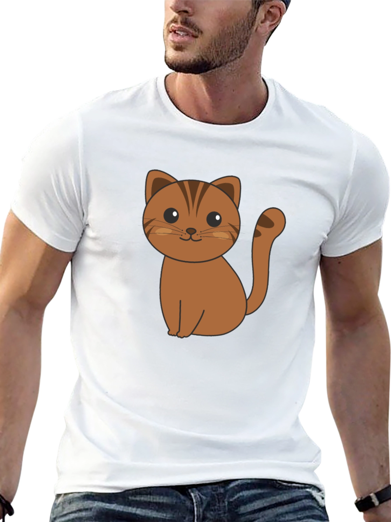 Cute Cartoon Cat Graphic Print Black T-Shirt