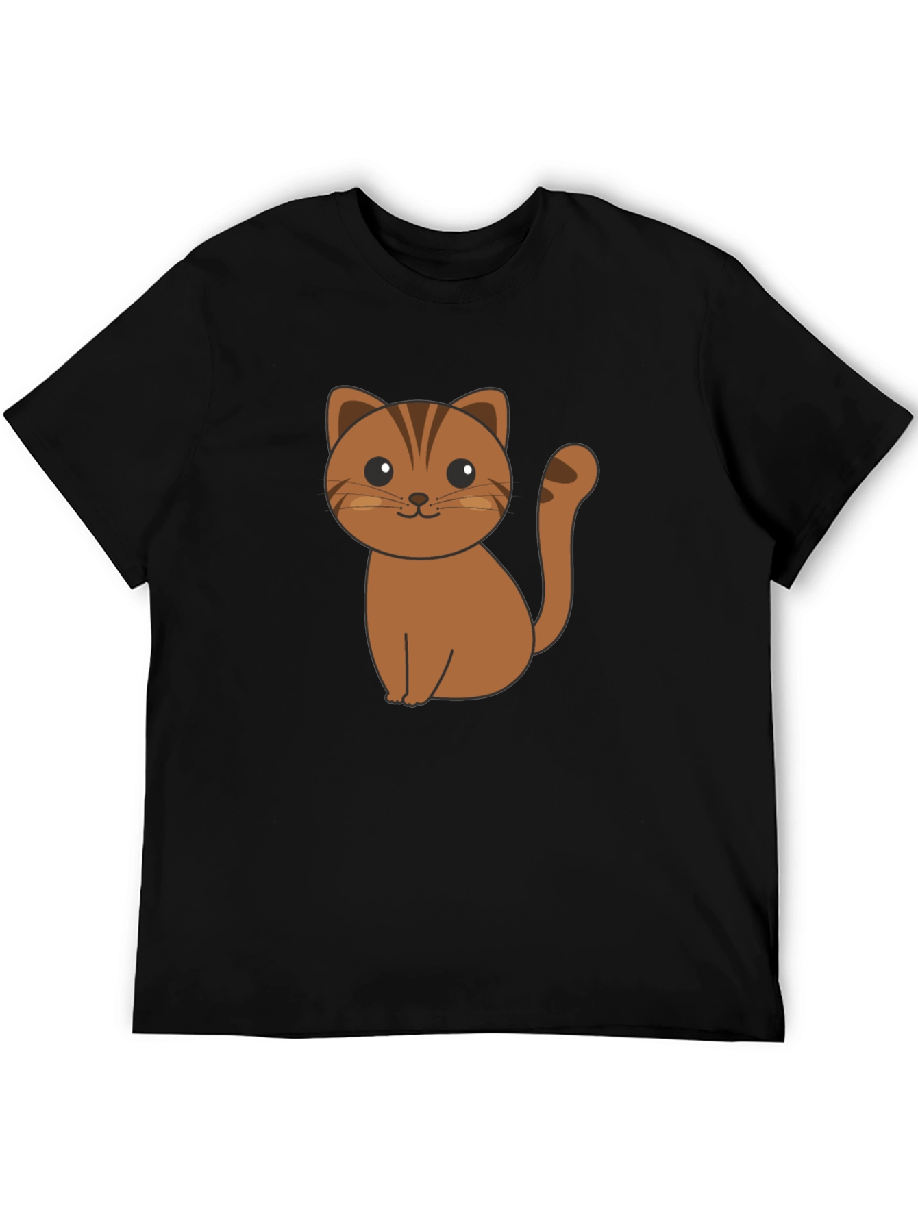 Cute Cartoon Cat Graphic Print Black T-Shirt