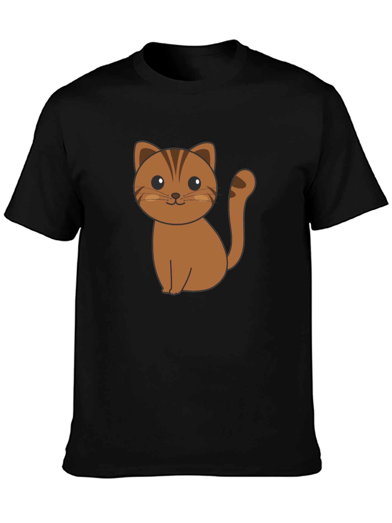 Cute Cartoon Cat Graphic Print Black T-Shirt
