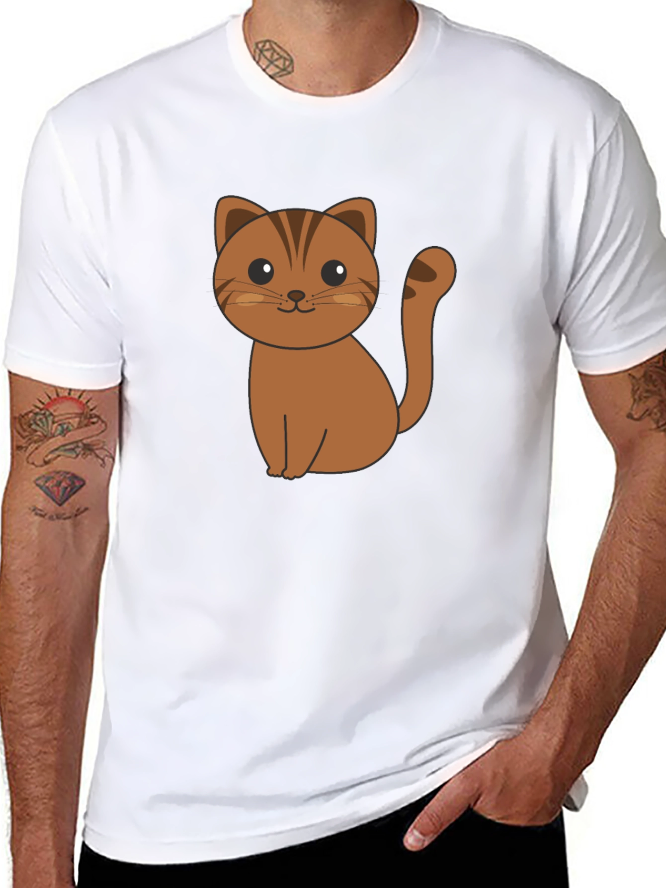 Cute Cartoon Cat Graphic Print Black T-Shirt