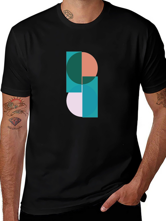 Modern Geometric Graphic Print Black T-Shirt