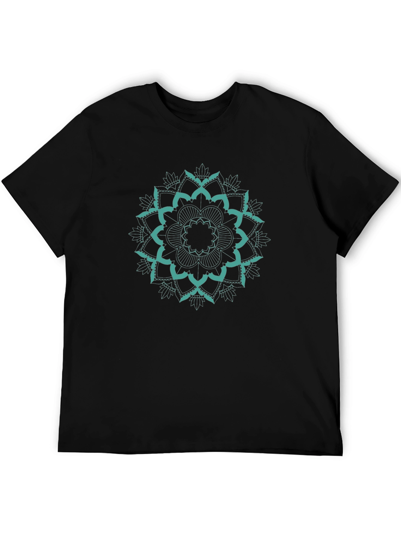Teal Mandala Graphic Black T-Shirt