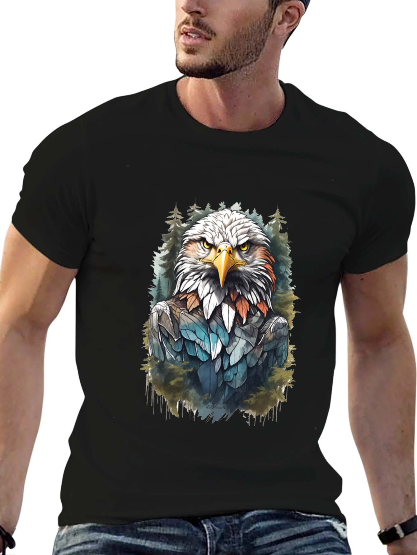 Eagle Graphic Print Black T-Shirt