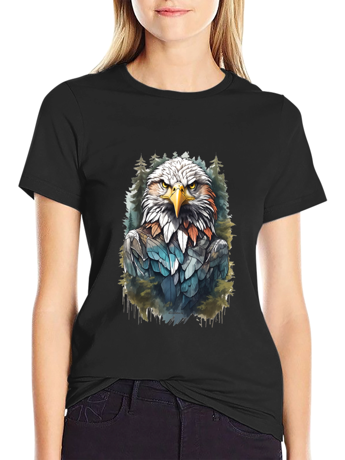 Eagle Graphic Print Black T-Shirt