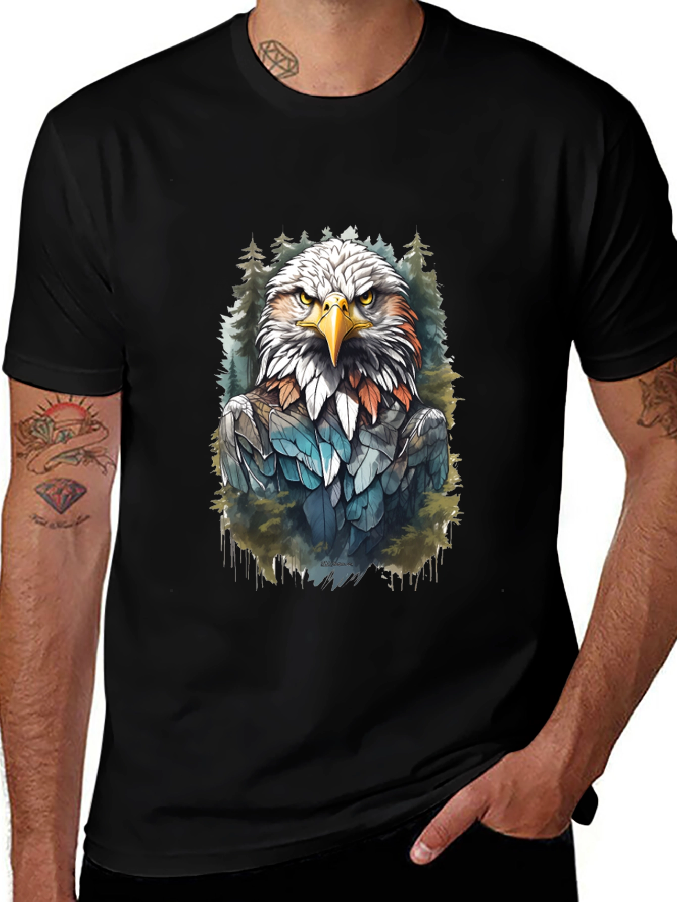 Eagle Graphic Print Black T-Shirt