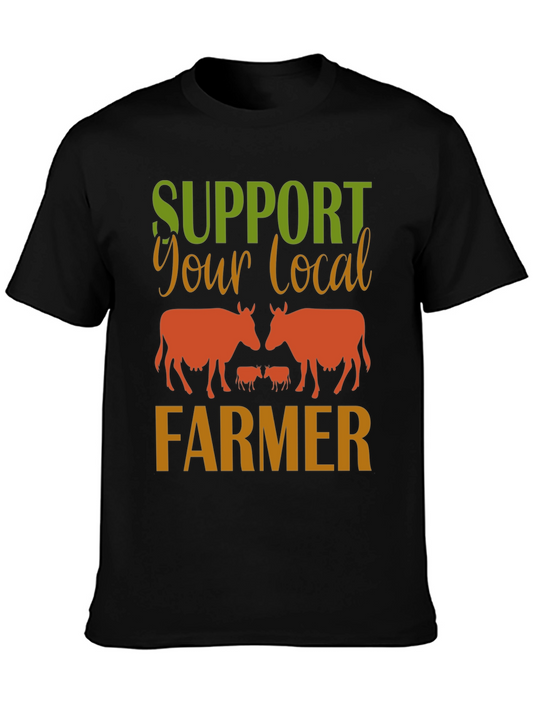 Support Local Farmer Black T-Shirt - Farm Animal Design