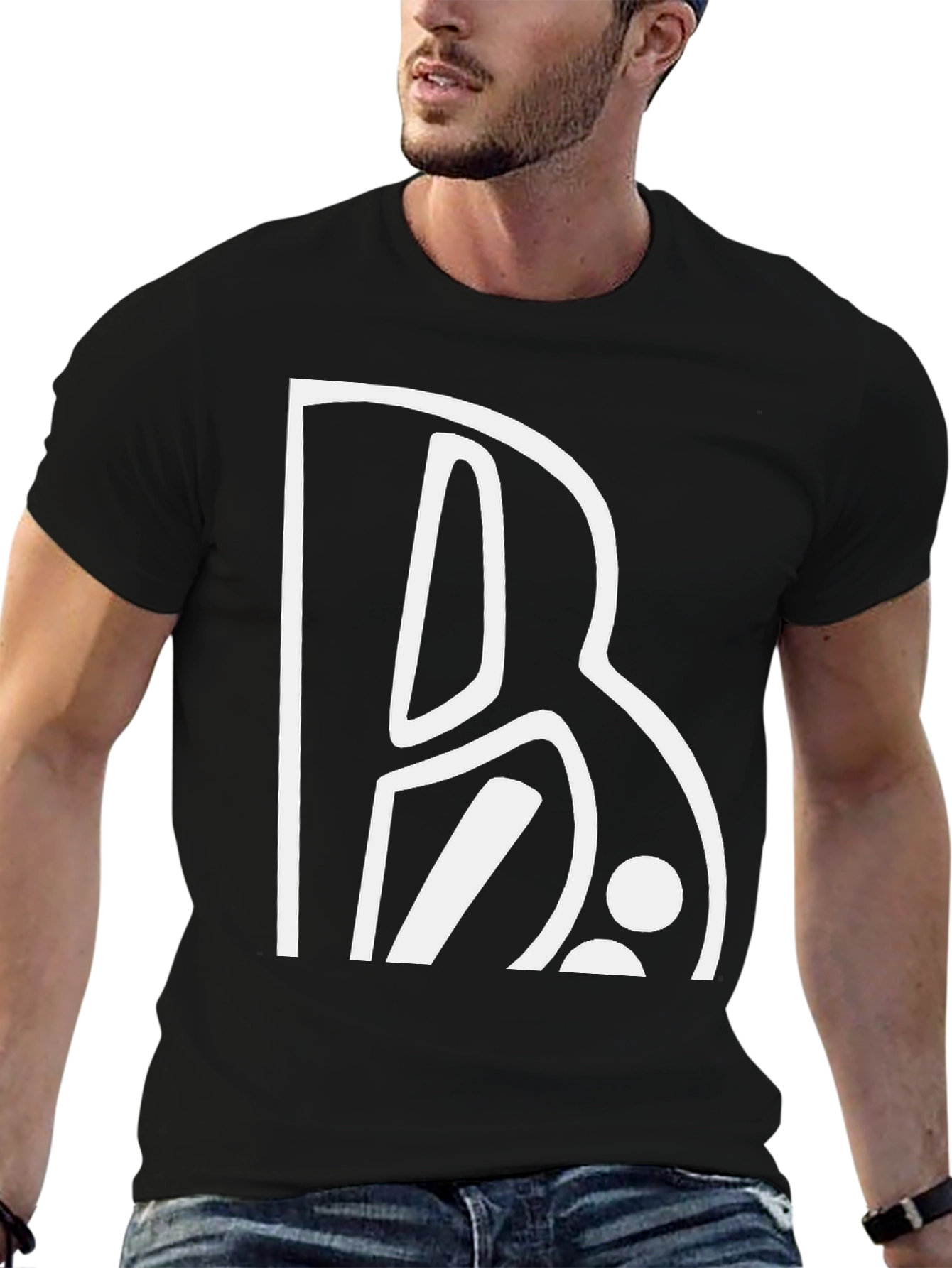 Abstract Initial B Graphic Tee - Black Cotton Blend