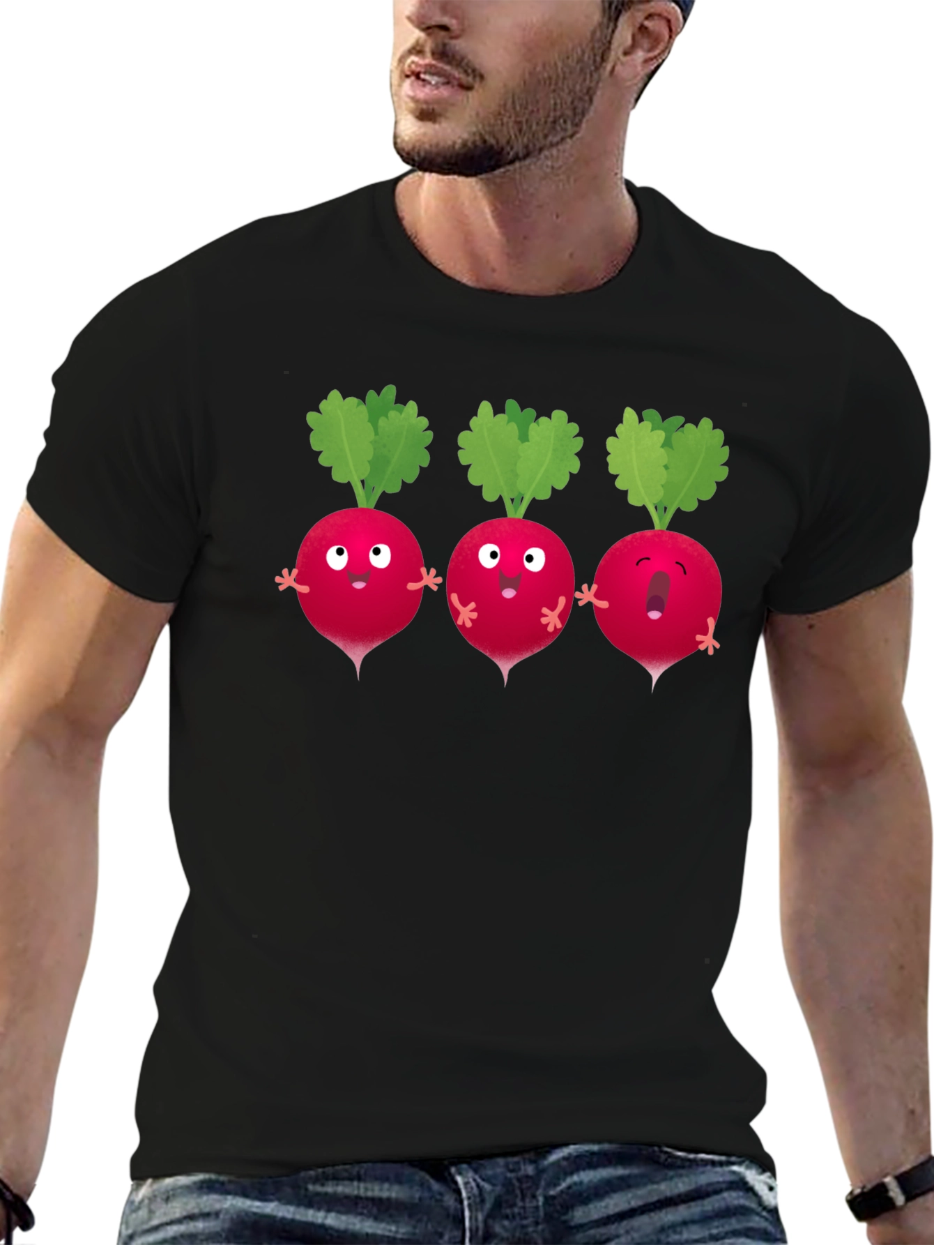 Radish Trio Graphic T-Shirt - Black Cotton Tee