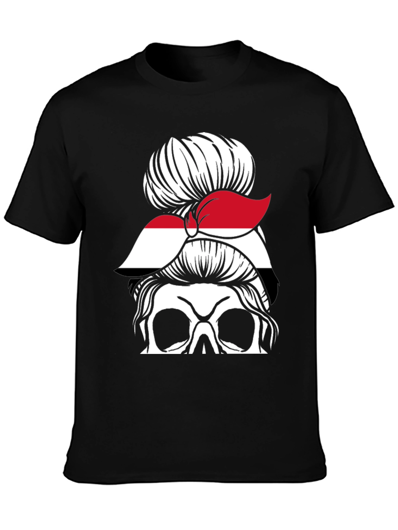 Messy Bun Yemen Flag Skull T-Shirt