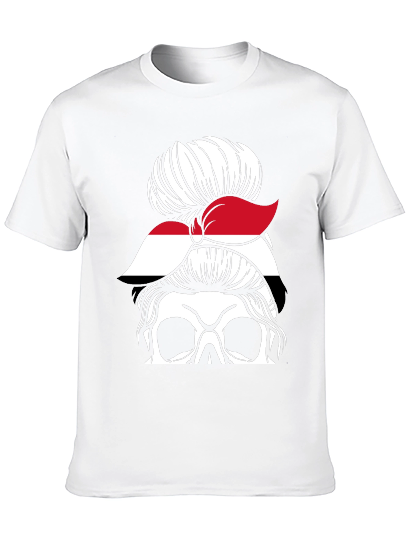 Messy Bun Yemen Flag Skull T-Shirt