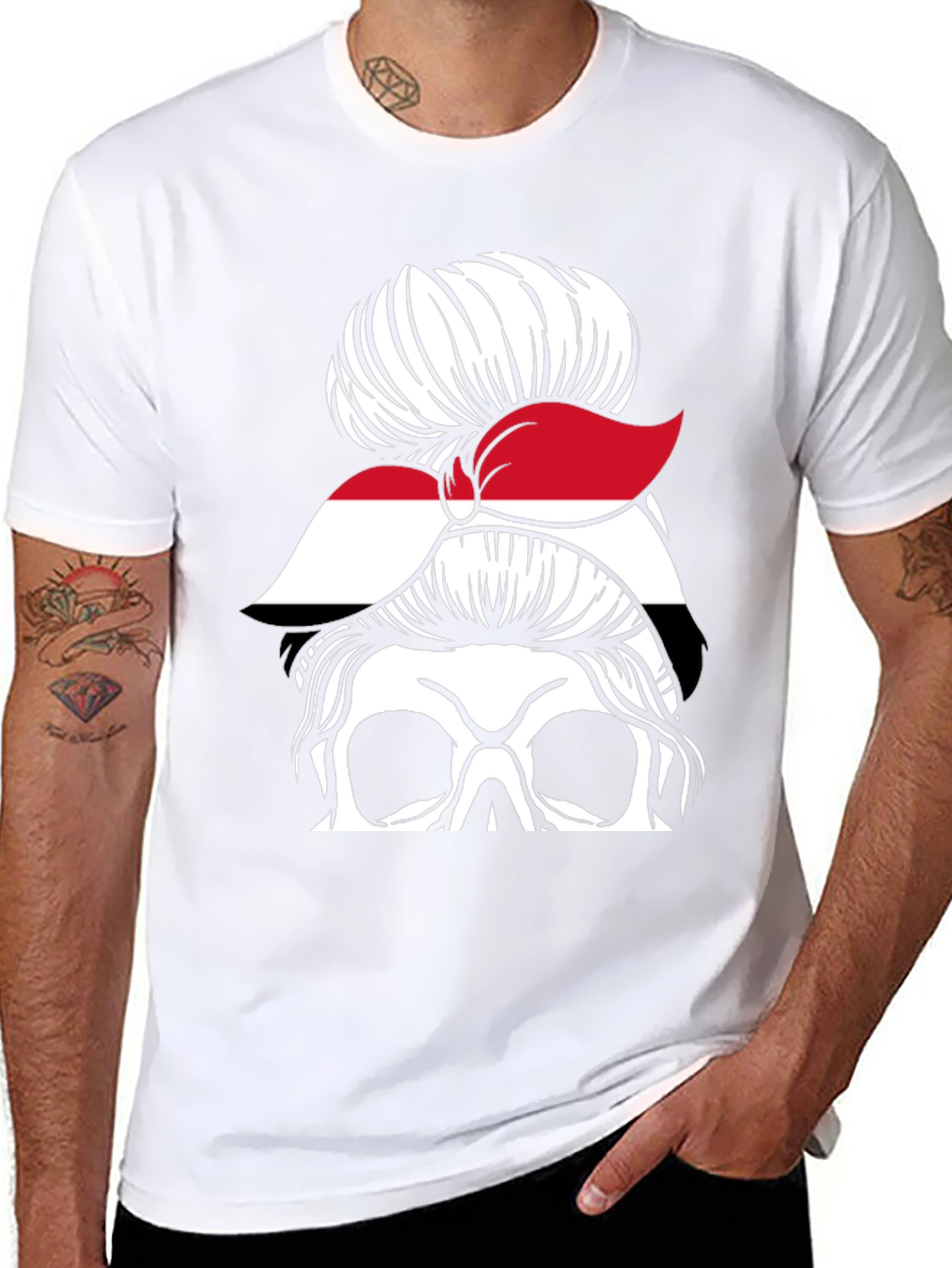 Messy Bun Yemen Flag Skull T-Shirt