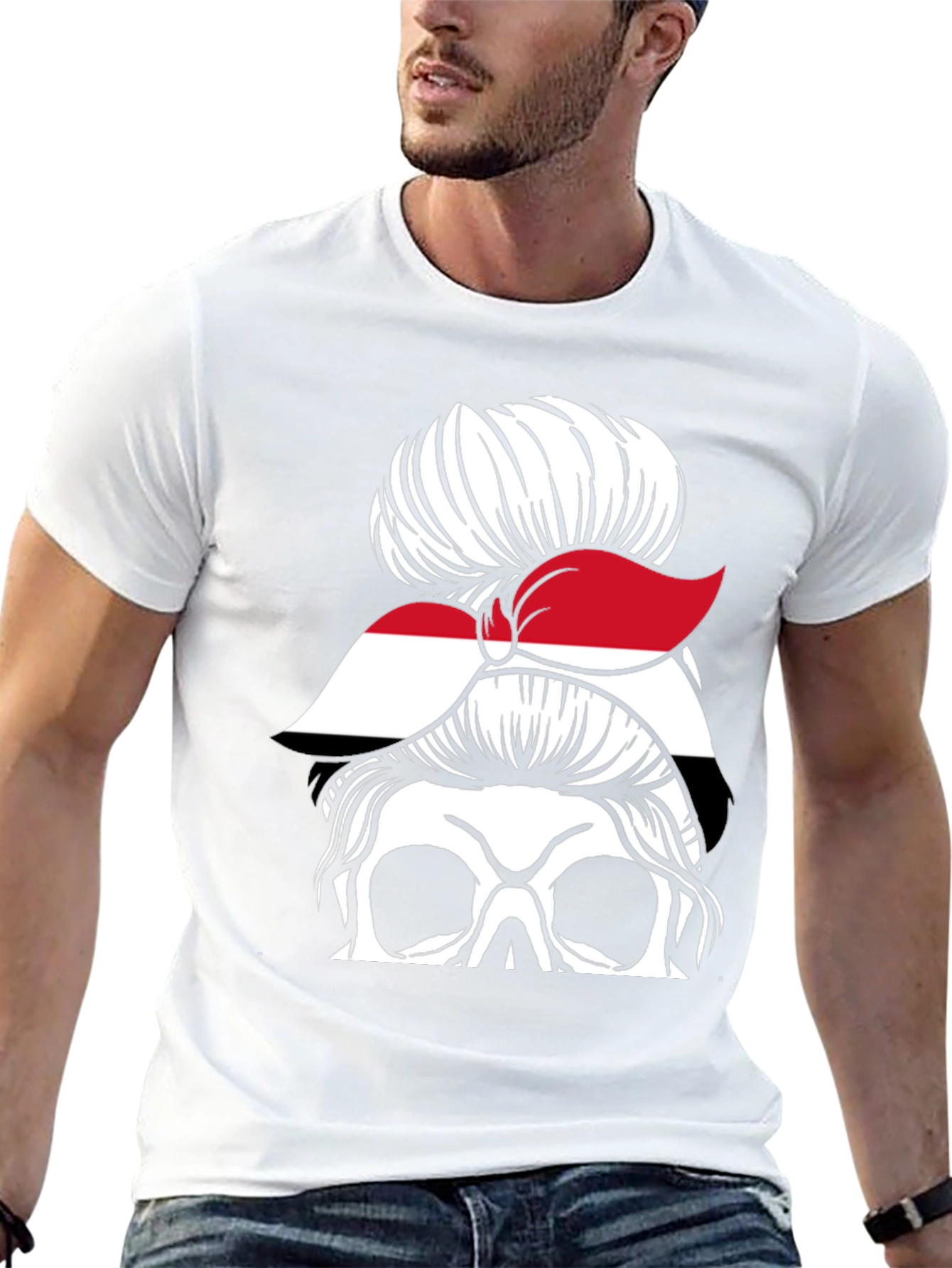 Messy Bun Yemen Flag Skull T-Shirt