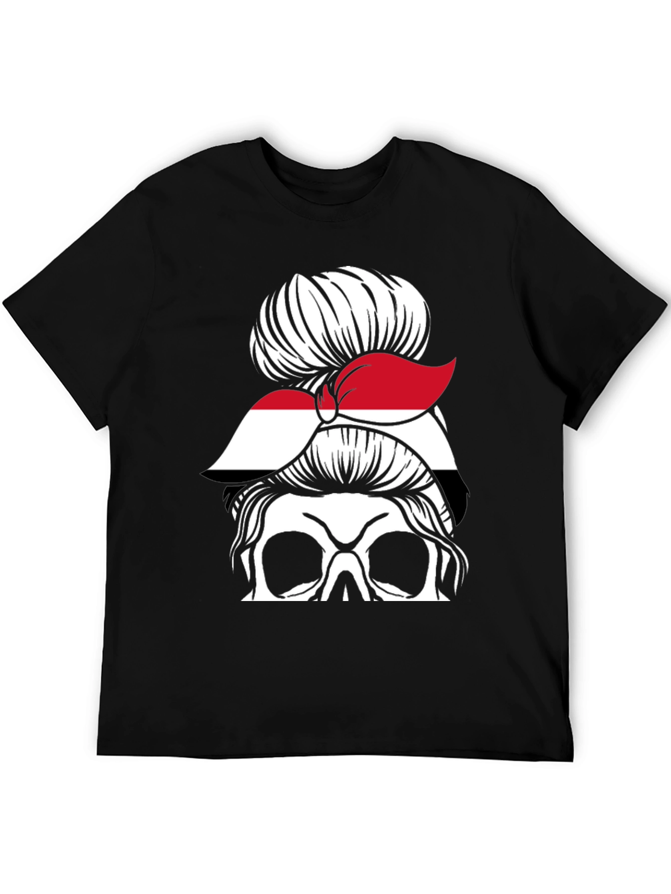 Messy Bun Yemen Flag Skull T-Shirt