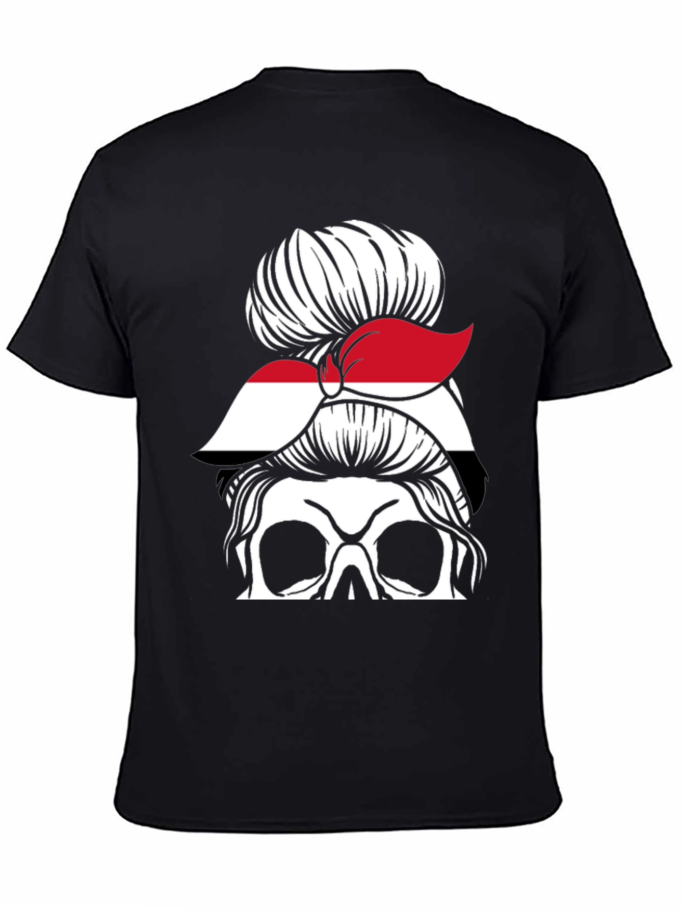Messy Bun Yemen Flag Skull T-Shirt