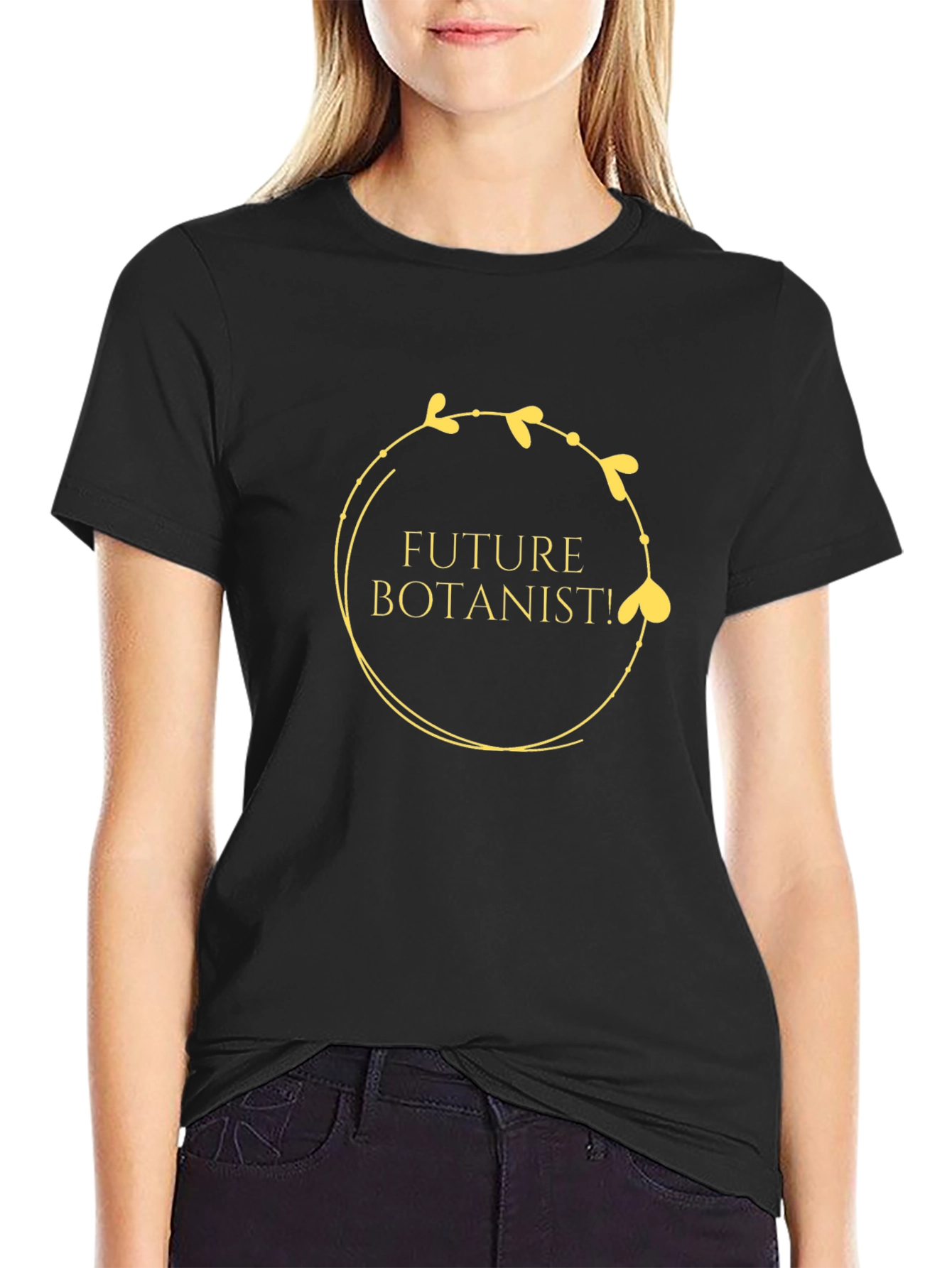 Future Botanist Black T-Shirt with Gold Botanical Design
