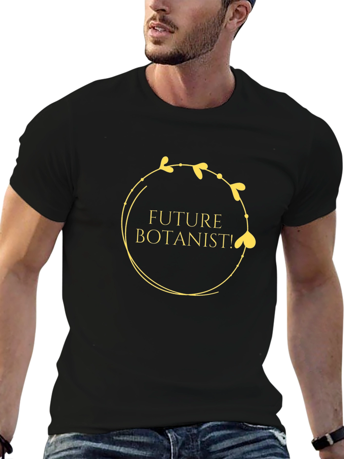 Future Botanist Black T-Shirt with Gold Botanical Design