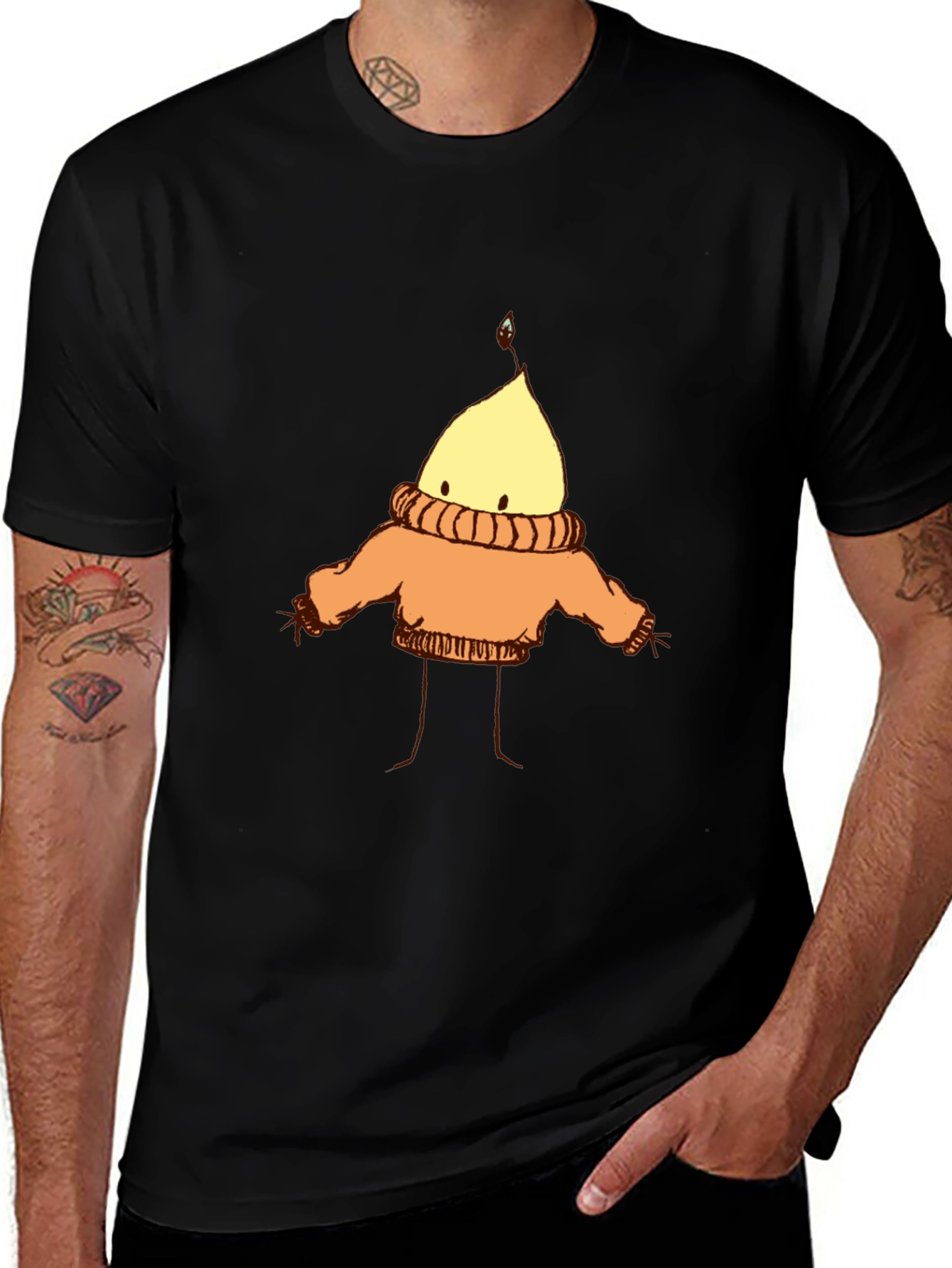 Cozy Candle Character T-Shirt - Black