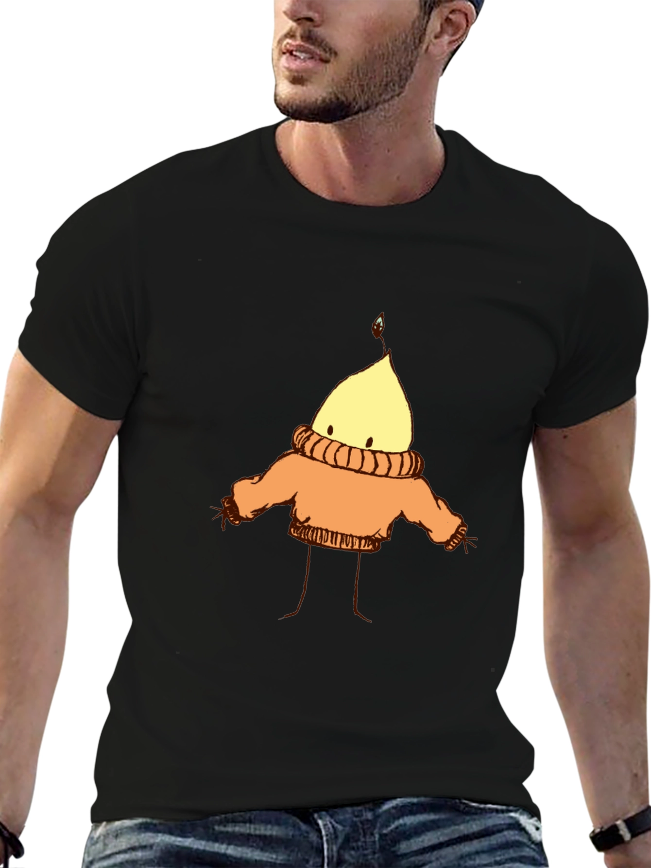 Cozy Candle Character T-Shirt - Black