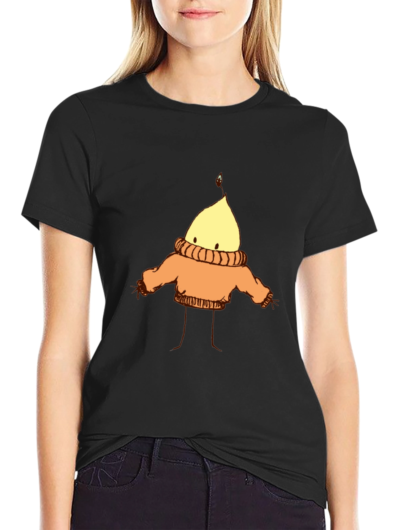 Cozy Candle Character T-Shirt - Black