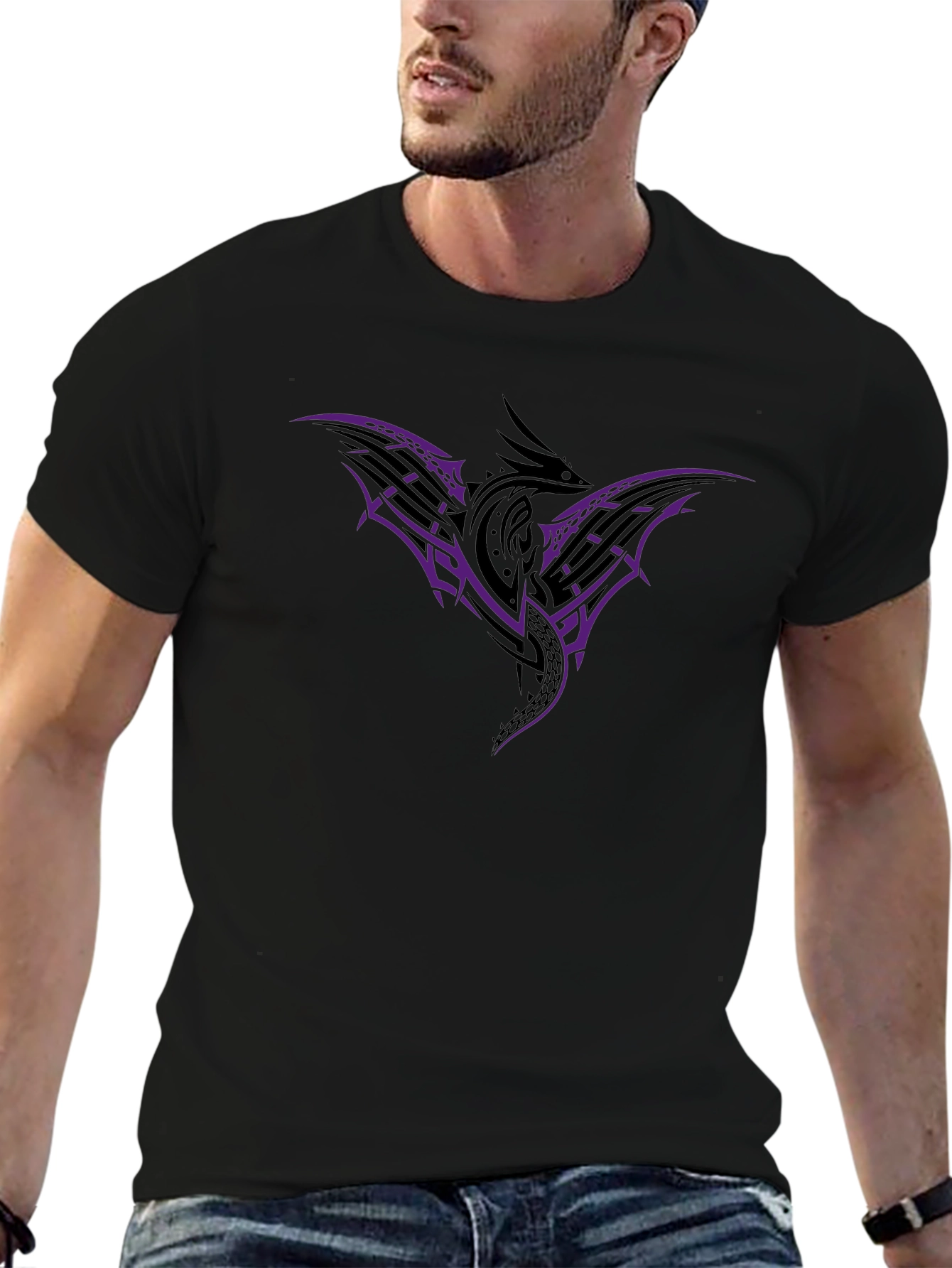Tribal Dragon Graphic T-Shirt - Black