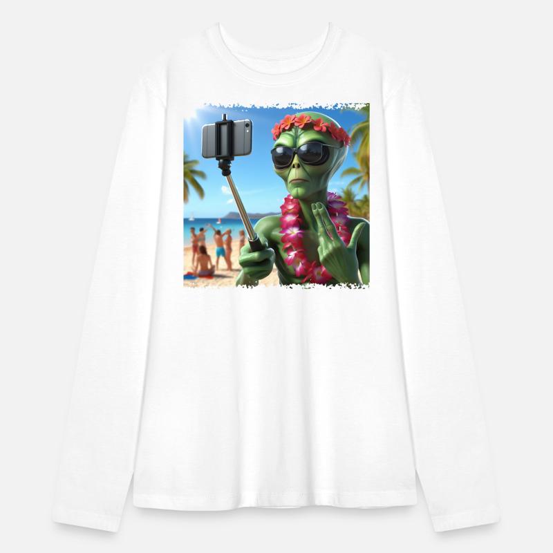 Alien takes beach selfie