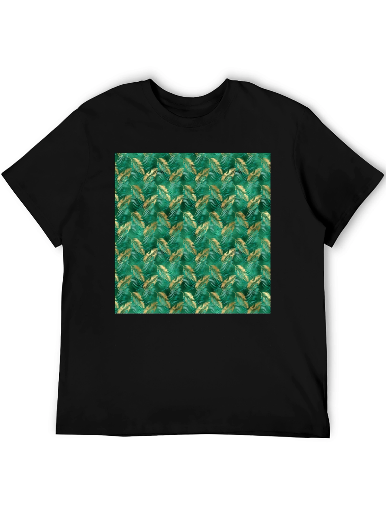 Tropical Leaf Print Black T-Shirt