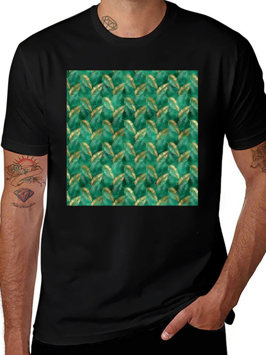 Tropical Leaf Print Black T-Shirt