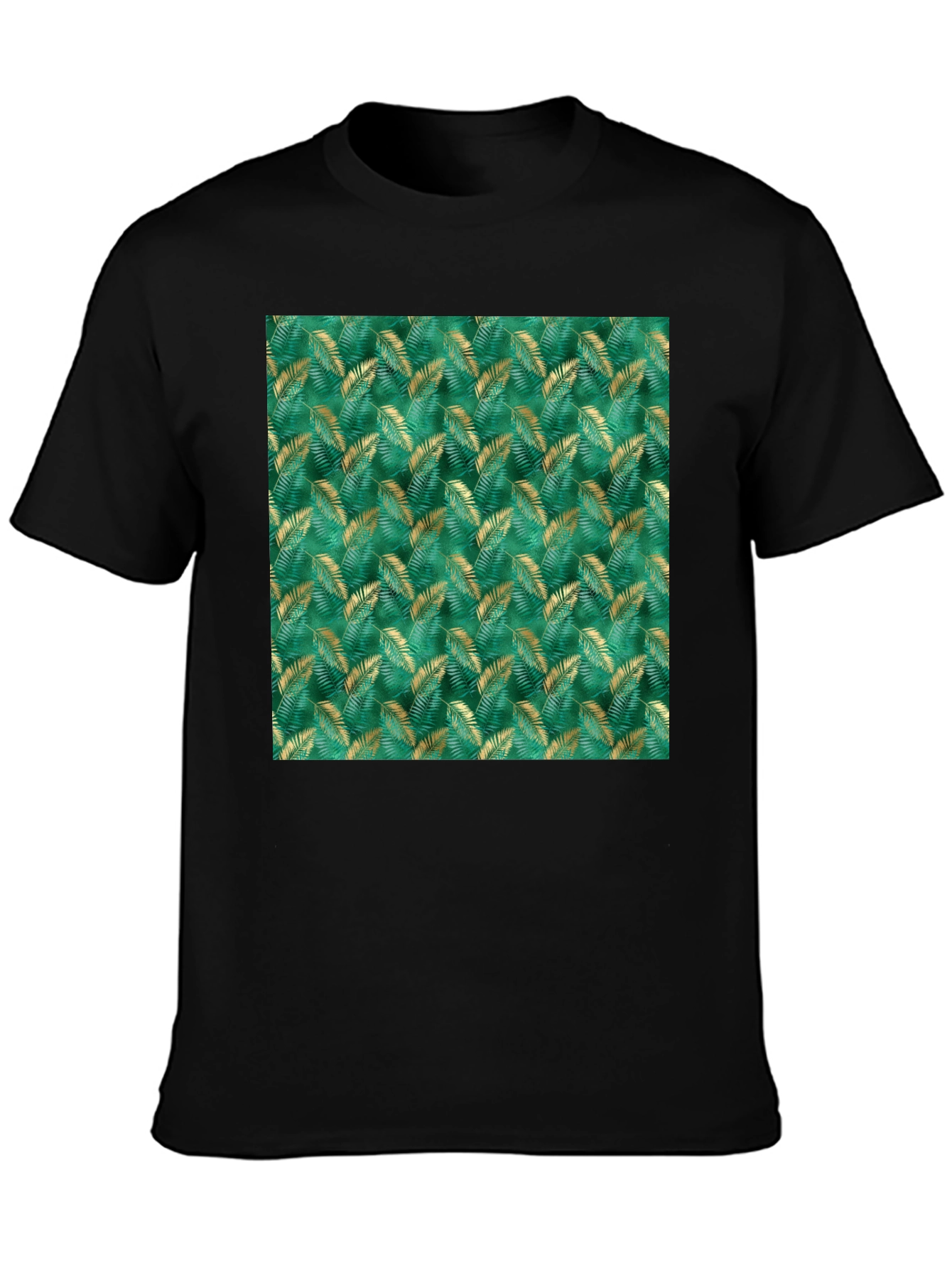 Tropical Leaf Print Black T-Shirt