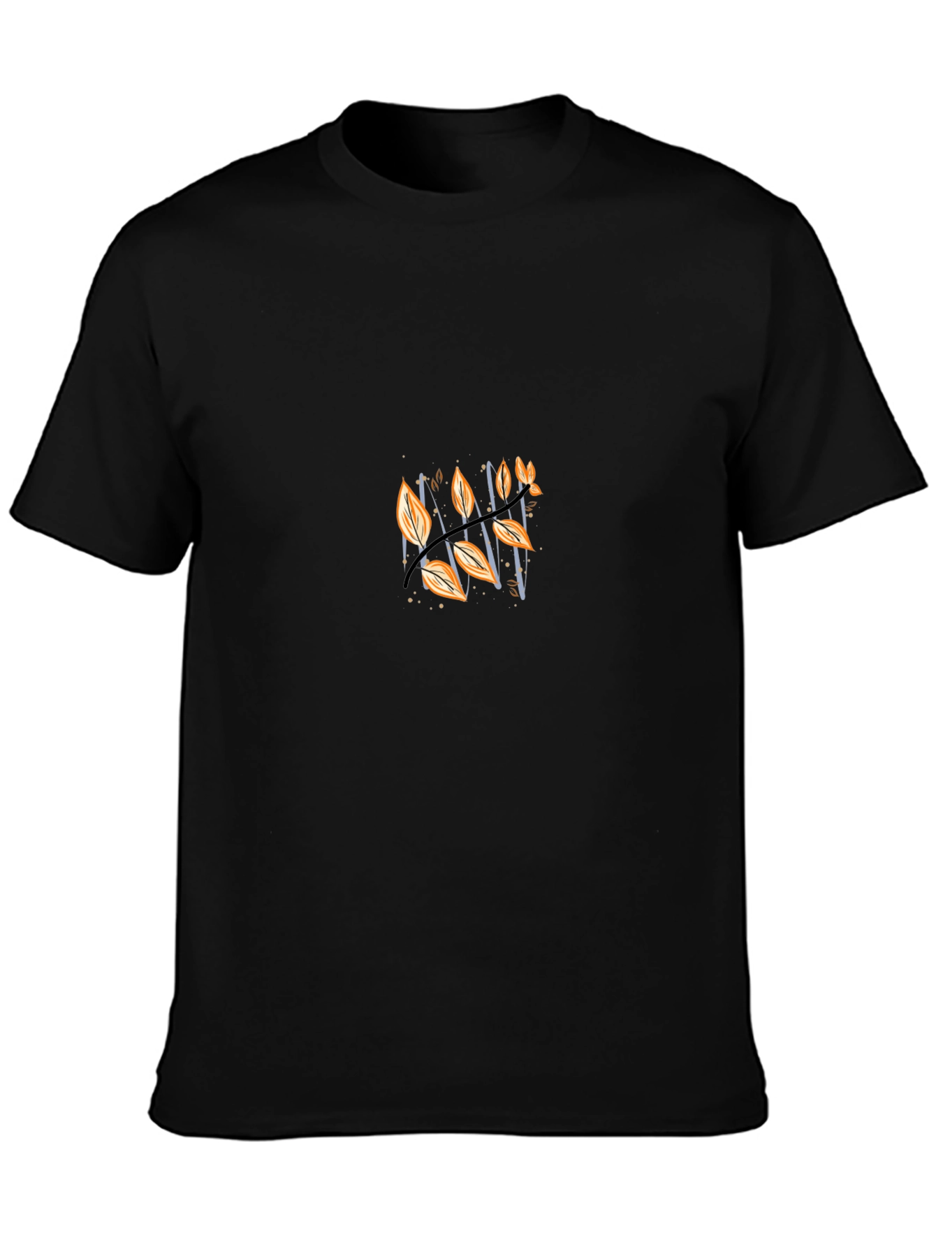Stylish Black Tee with Autumnal Leaf Design