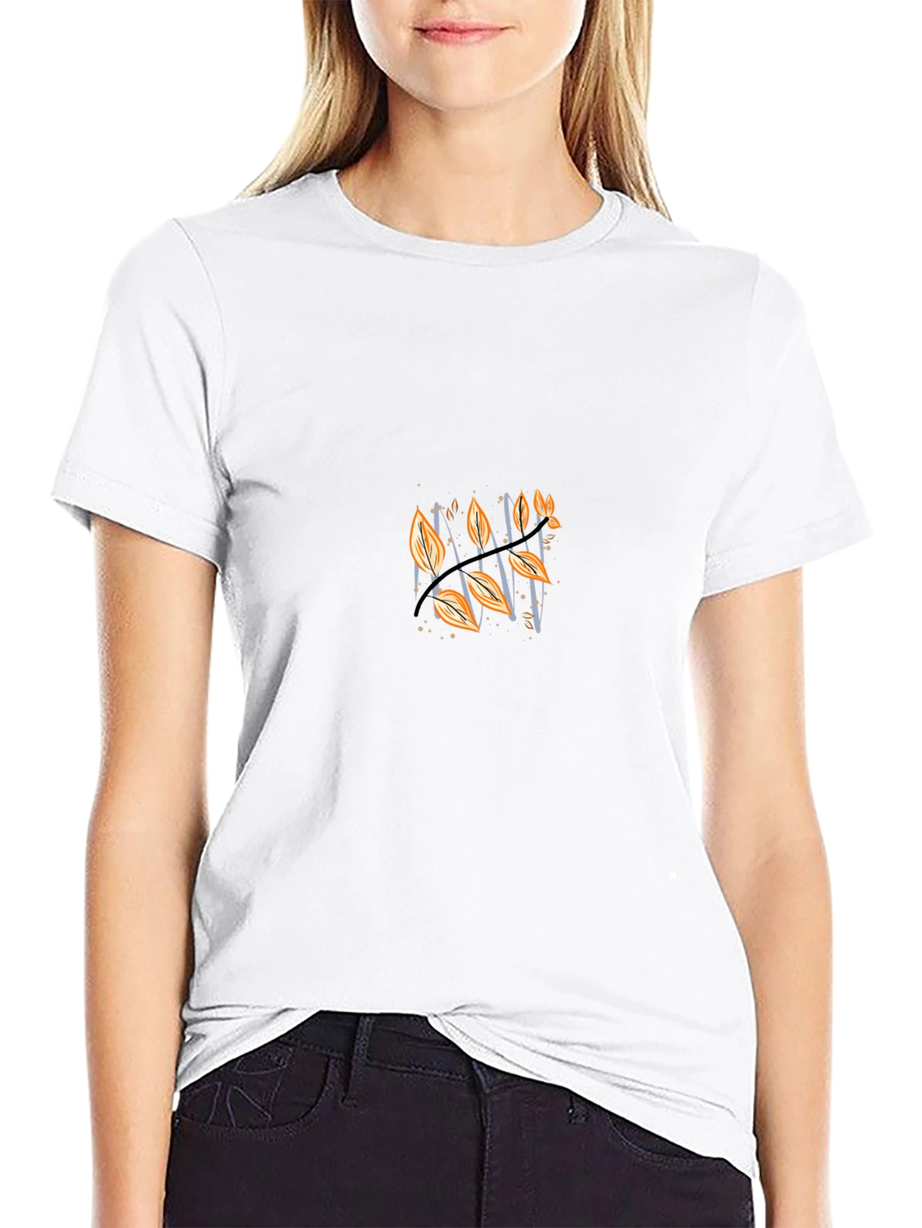 Stylish Black Tee with Autumnal Leaf Design
