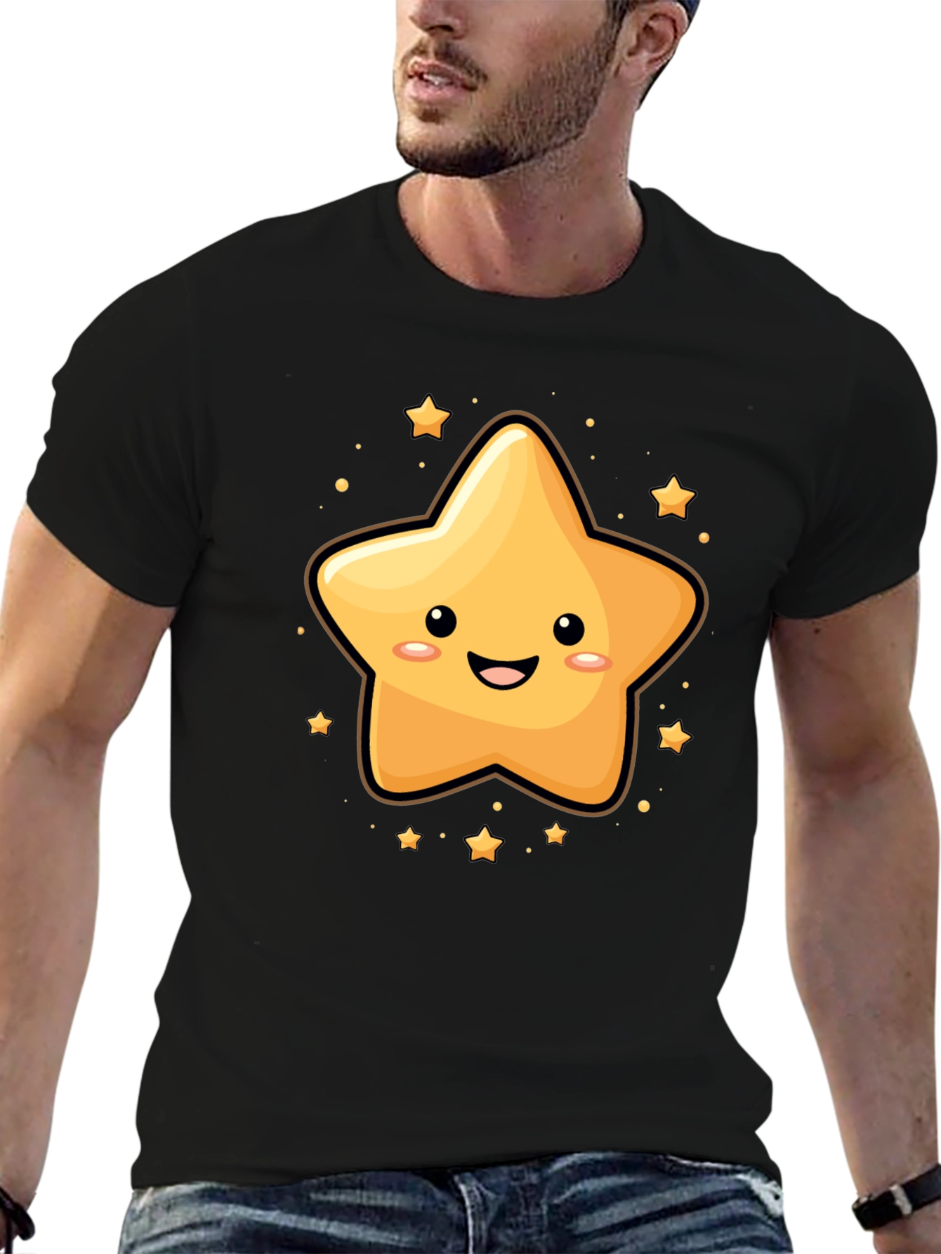 Cute Star Cartoon Graphic Black T-Shirt