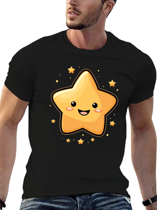 Cute Star Cartoon Graphic Black T-Shirt