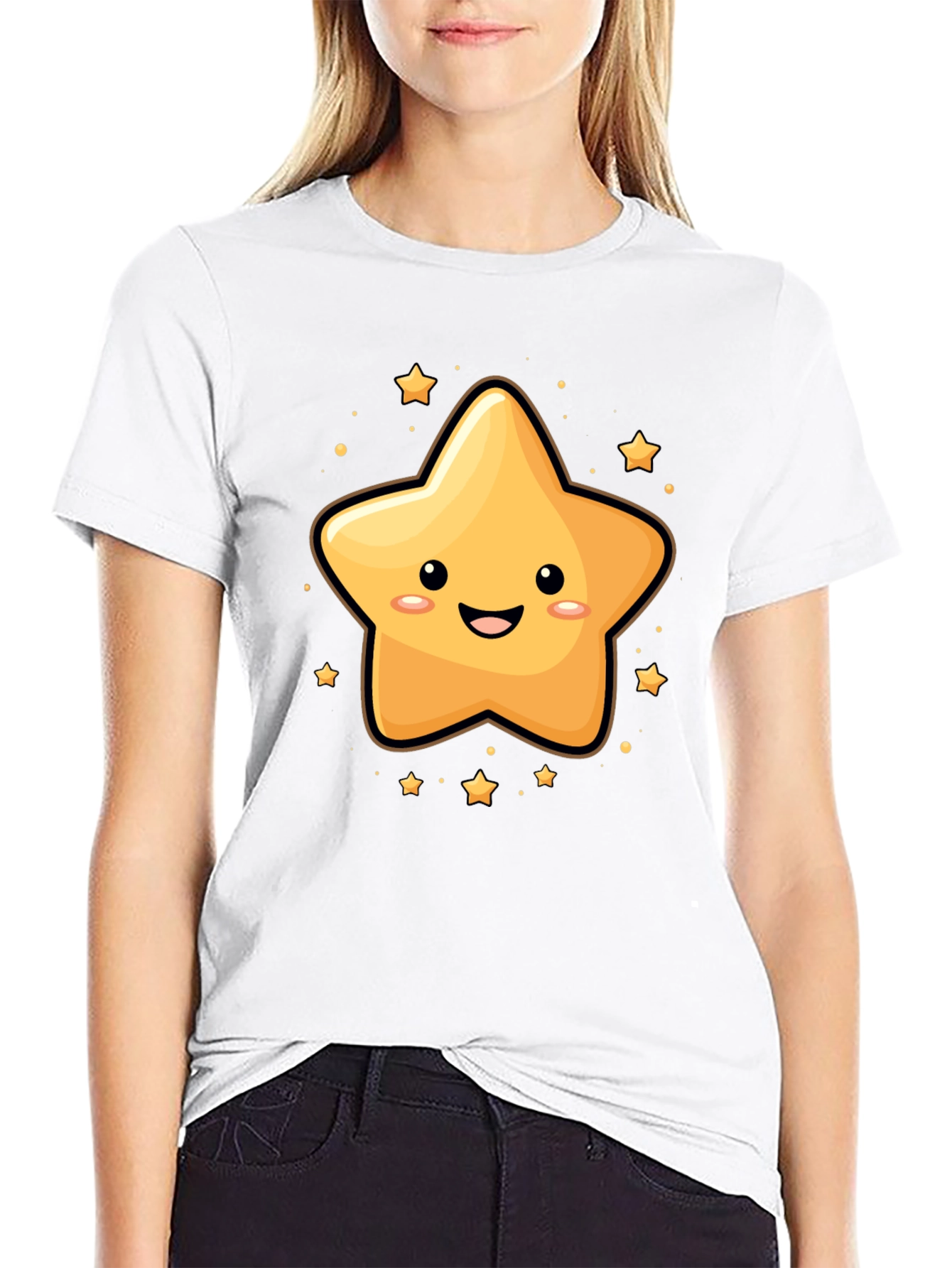 Cute Star Cartoon Graphic Black T-Shirt