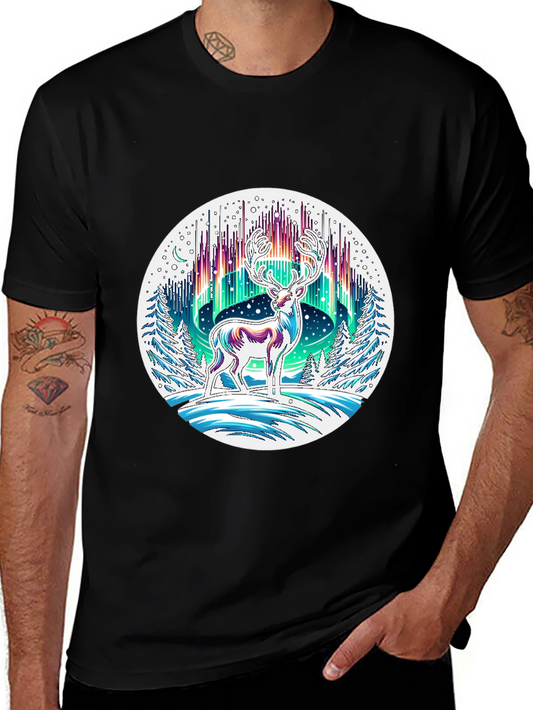Northern Lights Reindeer Graphic Tee - Unique Winter Design
