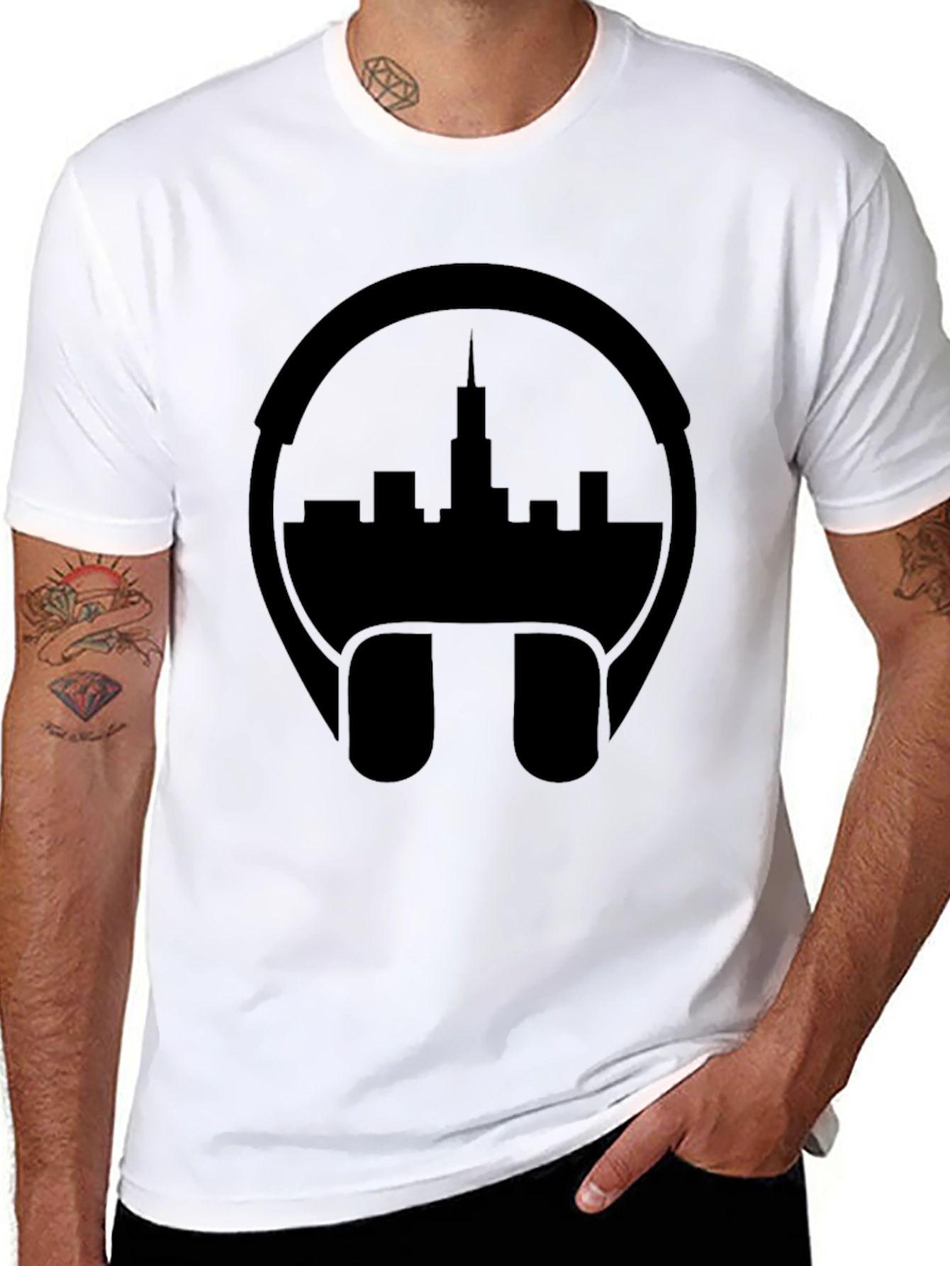 Cityscape Headphones Graphic Tee - Black