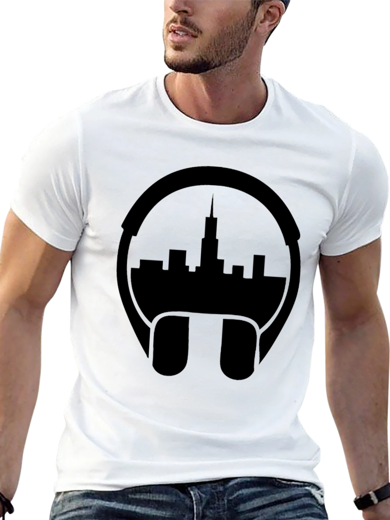 Cityscape Headphones Graphic Tee - Black