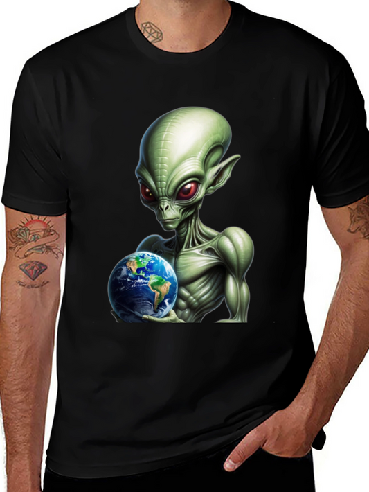 Alien Holding Earth Graphic T-Shirt