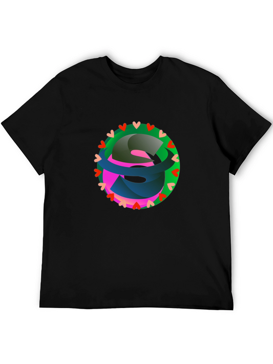 Abstract Heart Circle Graphic Black T-Shirt